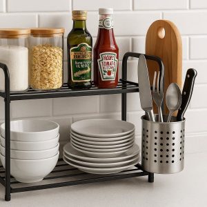 Compact Kitchen Counter Storage Organizer Rack