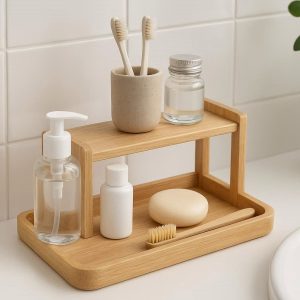 Compact Bath Vanity Tray Organizer Shelf