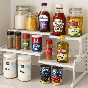 2 Adjustable Tiered Kitchen Pantry Shelf Organizer