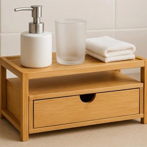 Bamboo Bathroom Counter Shelf with Drawer